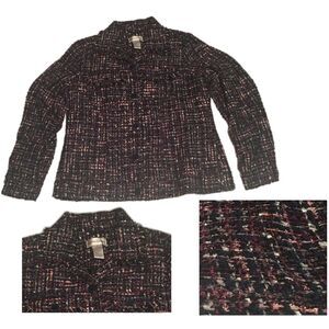 NWOT Drapers & Damons blazer Womens Medium black pink purple woven tweed fringe